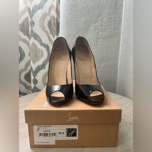 Christian Louboutin Black Patent Peep-Toe Heels
